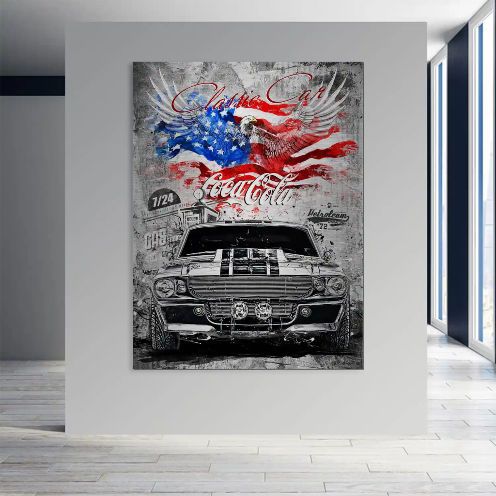 Ford Mustang Pop Art Modern Style Alu Gebürstet INGALERIE