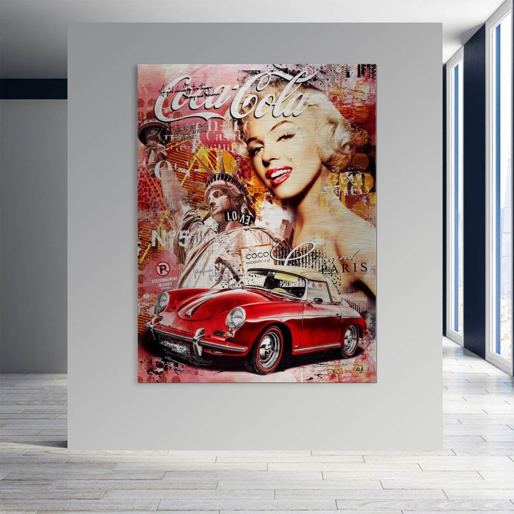 Marilyn Monroe Speedster Pop Art Aludibond Brush Bild INGALERIE