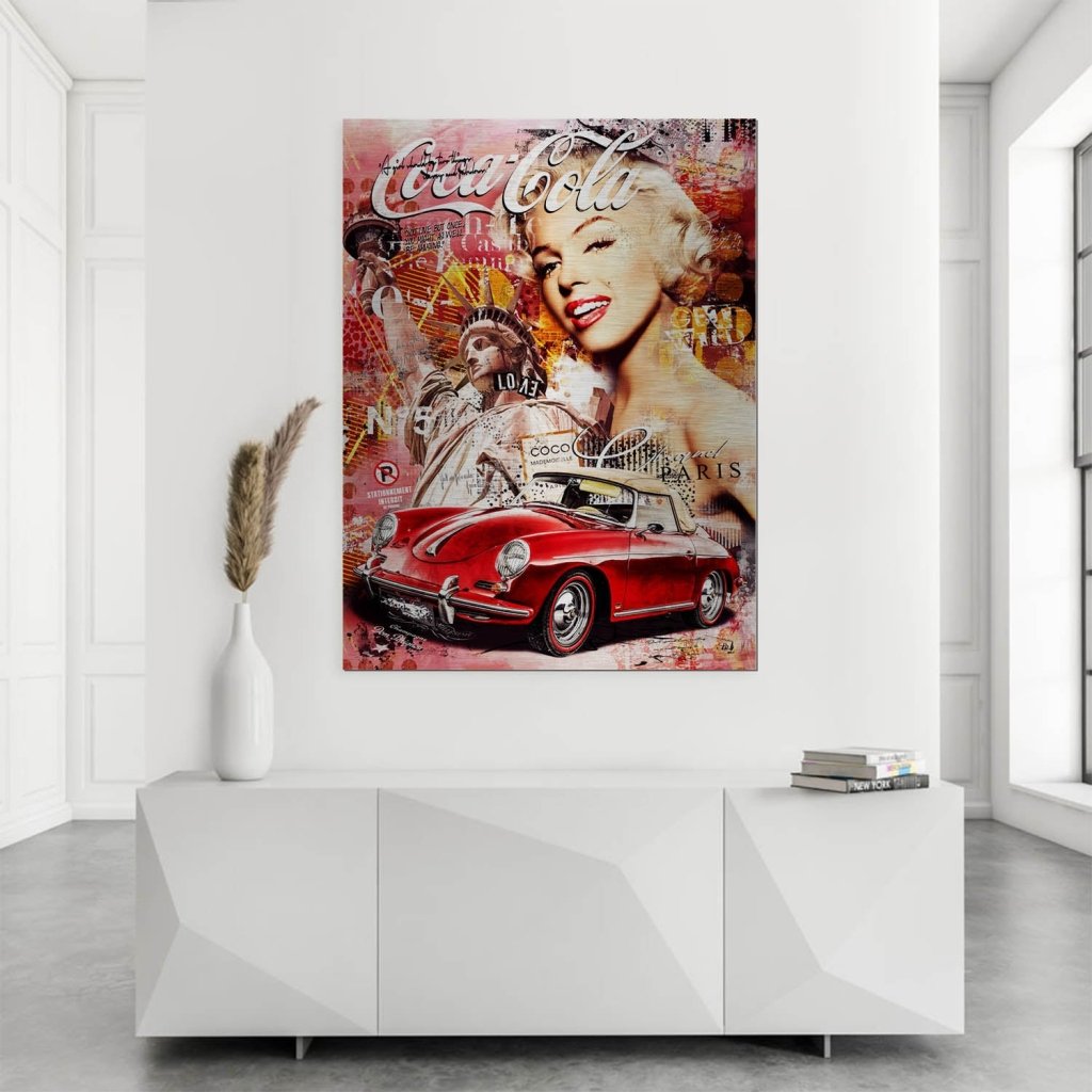 Marilyn Monroe Speedster Pop Art Aludibond Brush Bild INGALERIE