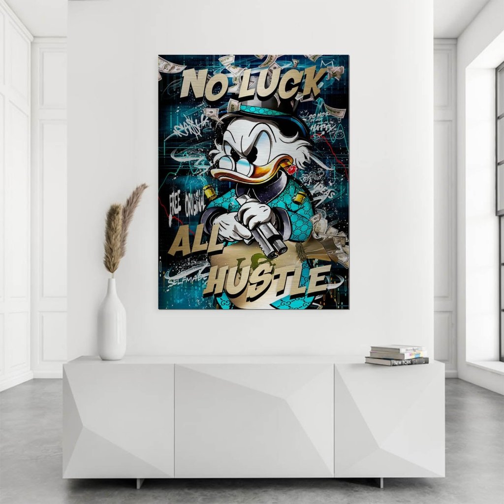 Dagobert Duck All Hustle Pop Art Aludibond Brush Bild INGALERIE