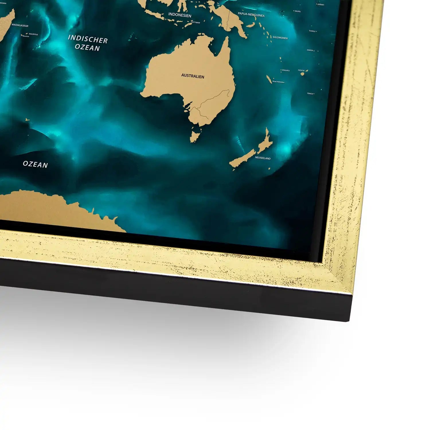 Weltkarte Ocean Türkis AluDibond Bild INGALERIE