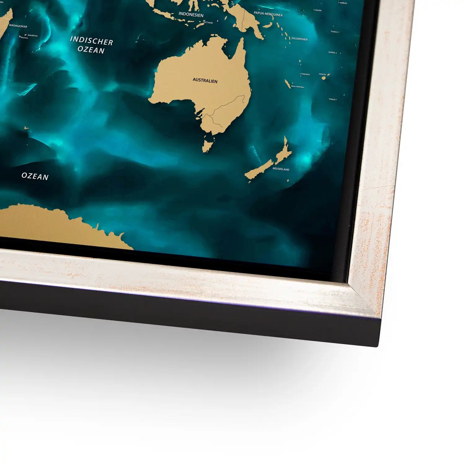 Weltkarte Ocean Türkis AluDibond Bild INGALERIE