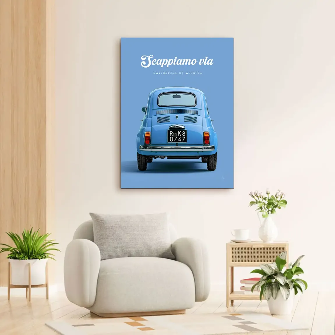 Fiat 500 Azzurro Alu Dibond Wandbild
