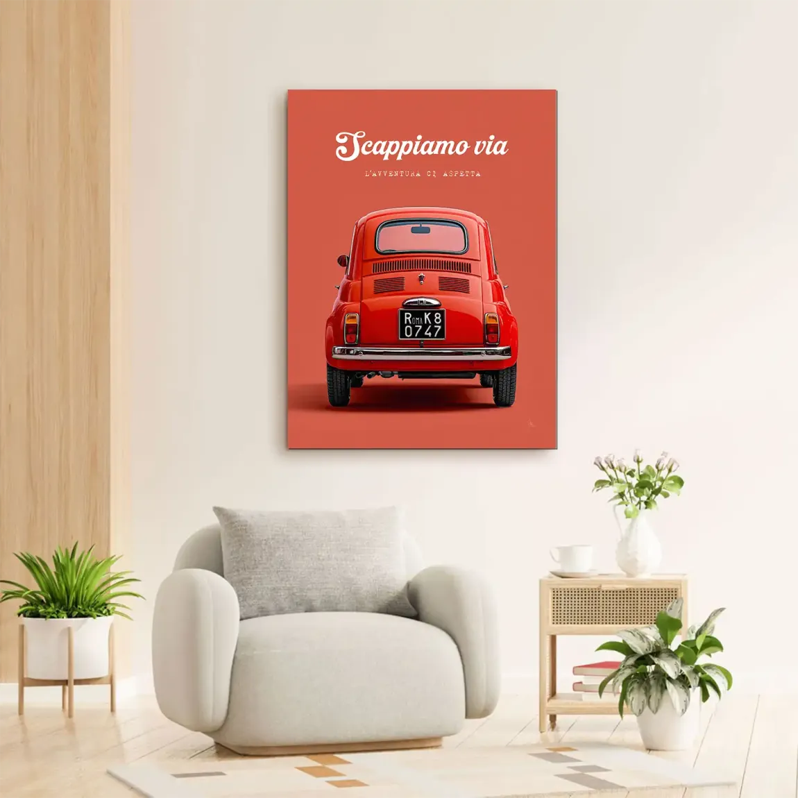 Fiat 500 Rosso Alu Dibond Wandbild