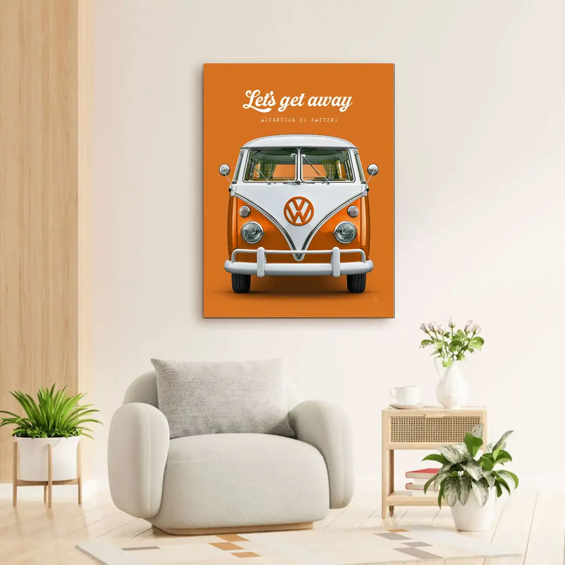 Orange VW Bulli Alu Dibond Wandbild