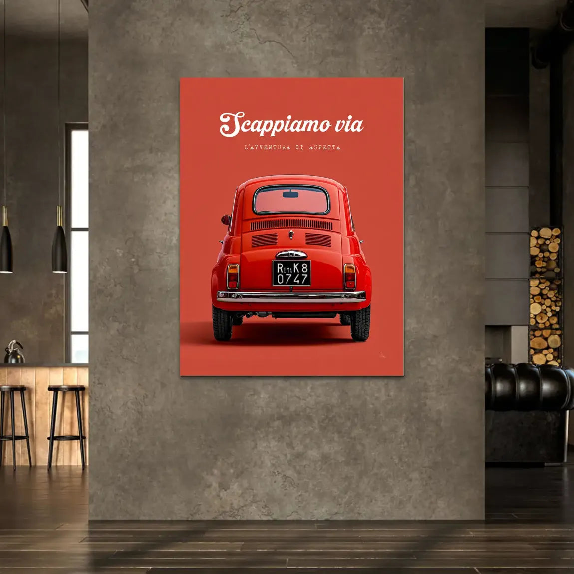 Fiat 500 Rosso Alu Dibond Wandbild