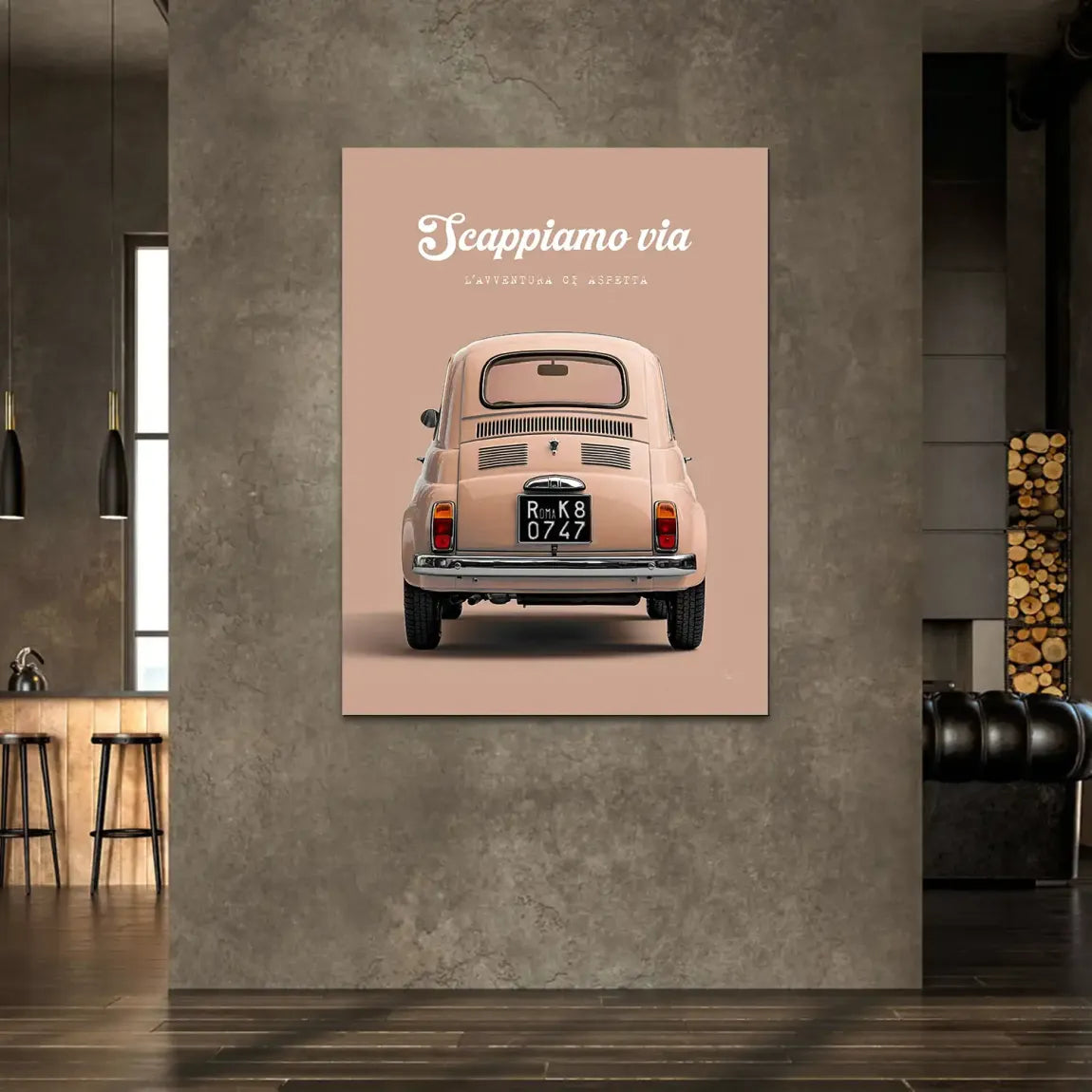 Fiat 500 Crema Alu Dibond Wandbild