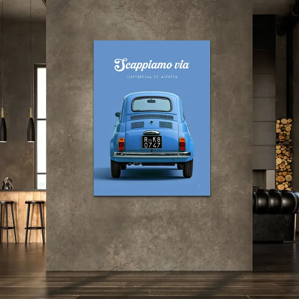 Fiat 500 Azzurro Alu Dibond Wandbild
