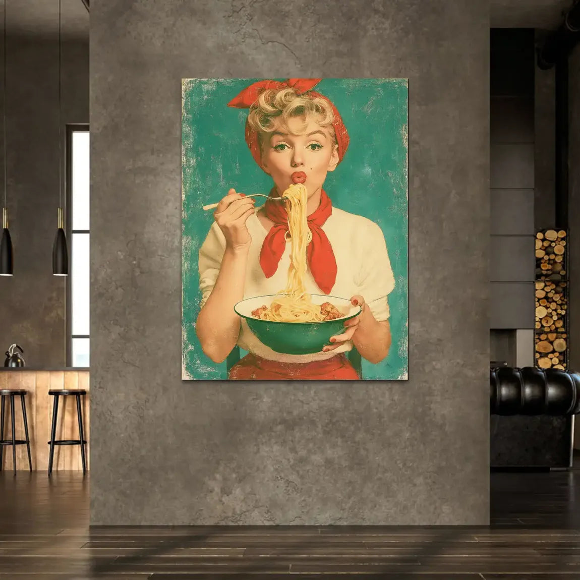 Marilyn Monroe Spaghetti Alu Dibond Wandbild