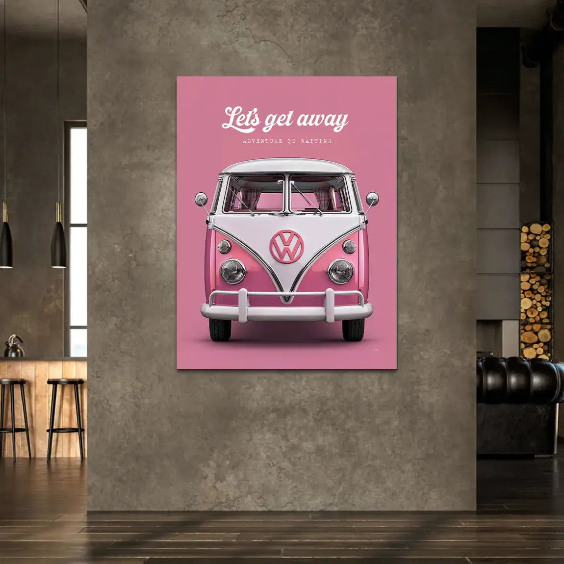 Pink VW Bulli Alu Dibond Wandbild