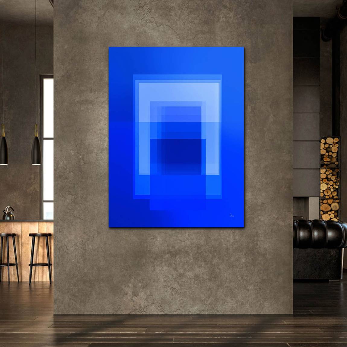 Kobaltblaue Geometrie Alu Dibond Wandbild