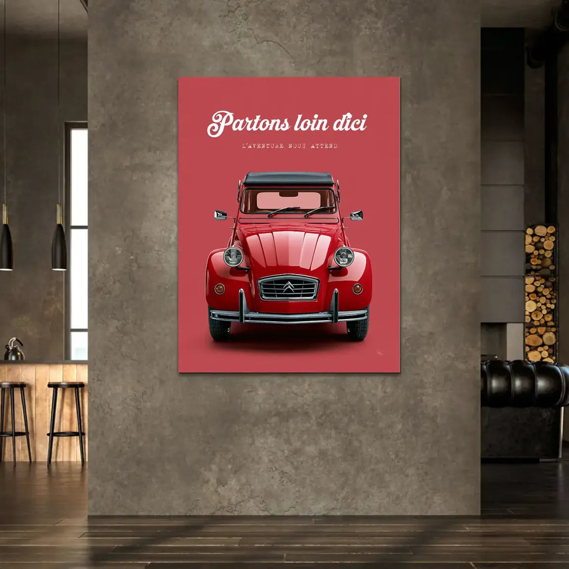 Citroen 2CV Rouge Alu Dibond Wandbild