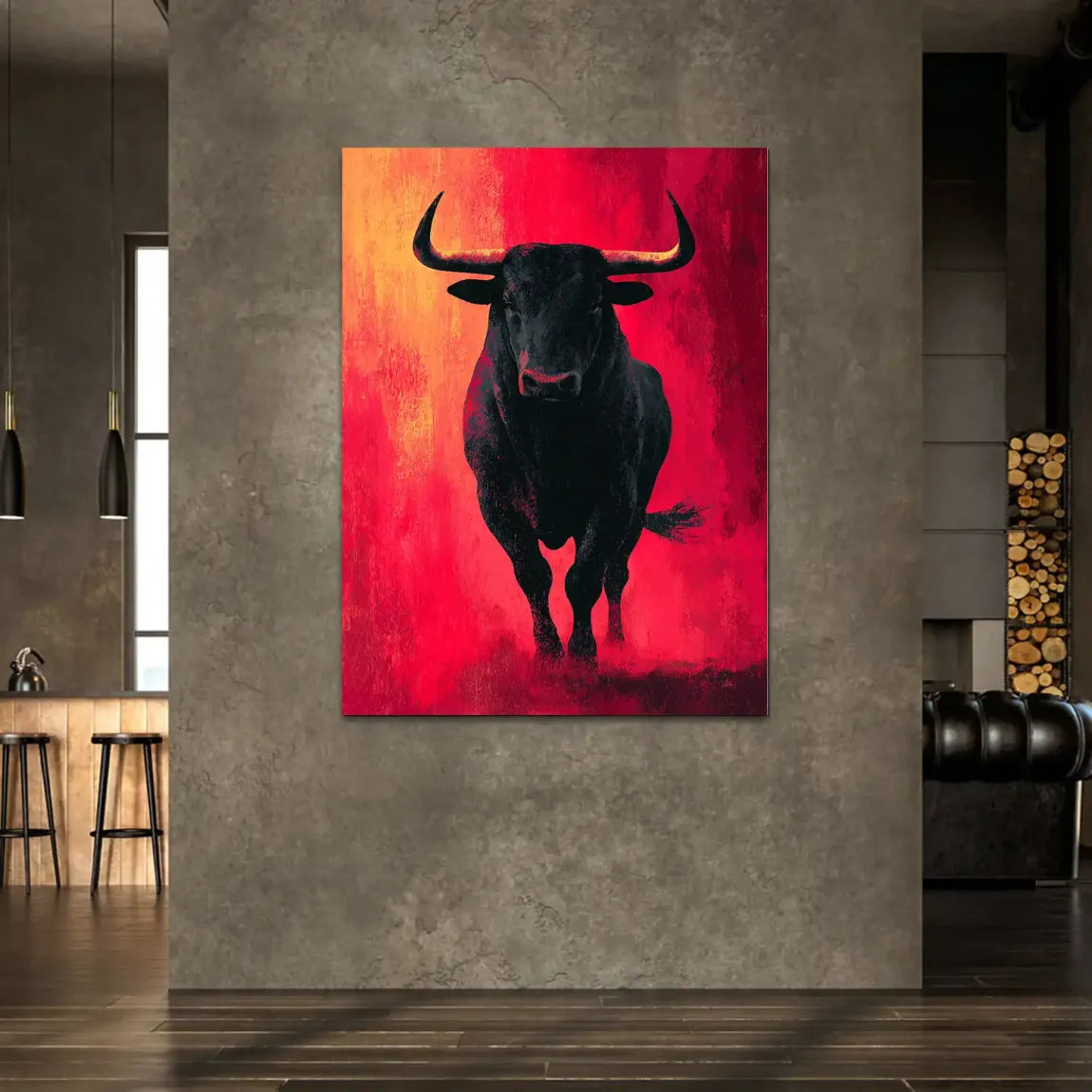 Stier in Rot Alu Dibond Wandbild