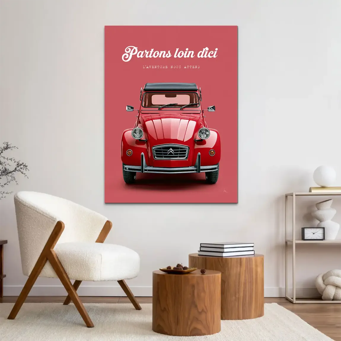 Citroen 2CV Rouge Alu Dibond Wandbild