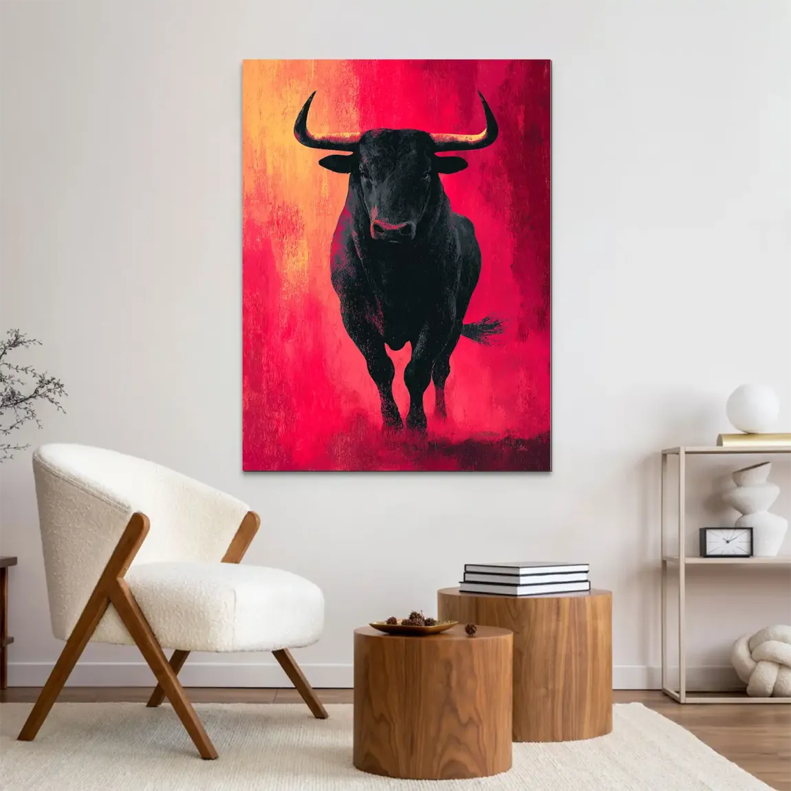Stier in Rot Alu Dibond Wandbild