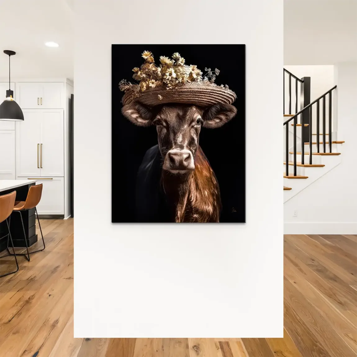 Kuh mit Strohhut Alu Dibond Bild