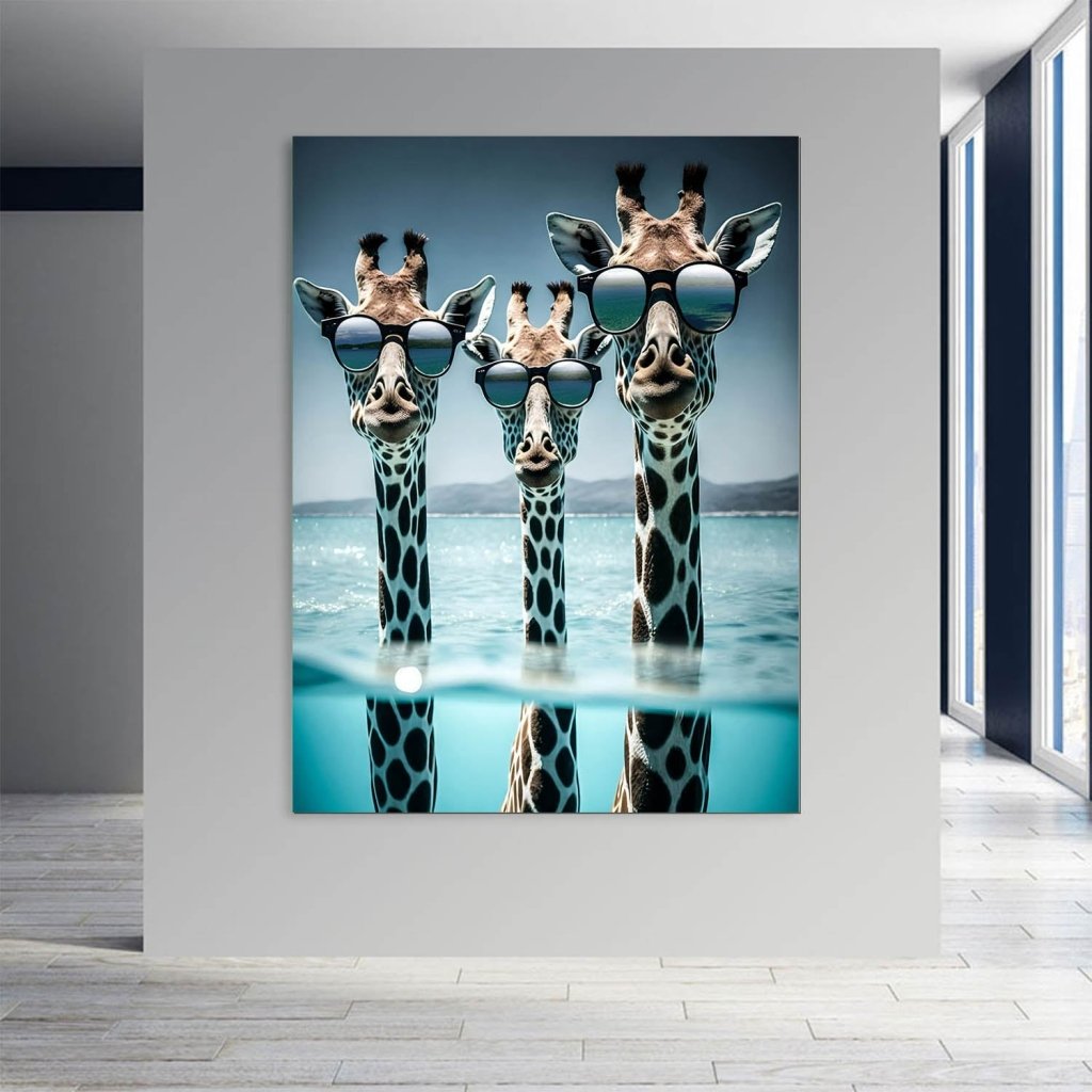 Drei Giraffen im Meer AluDibond Bild INGALERIE