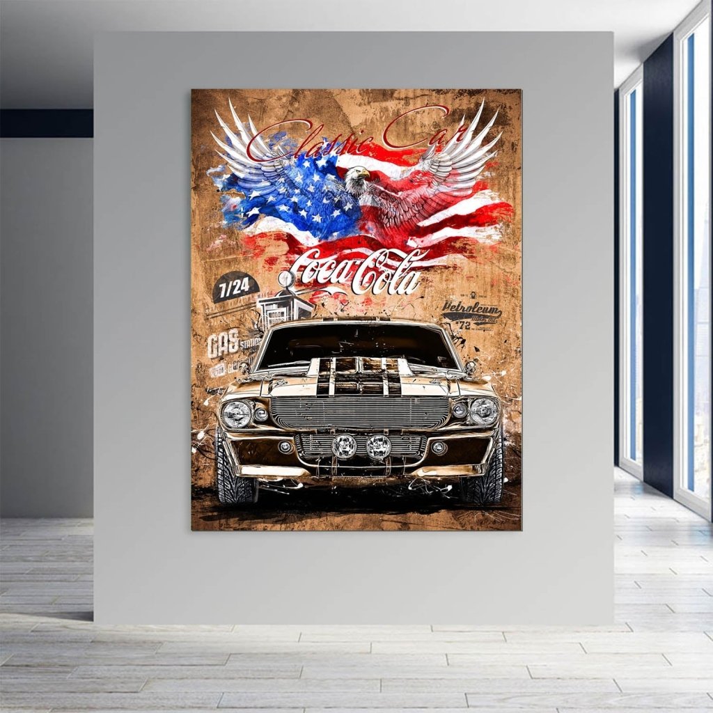 Ford Mustang Pop Art Vintage Style AluDibond Bild INGALERIE