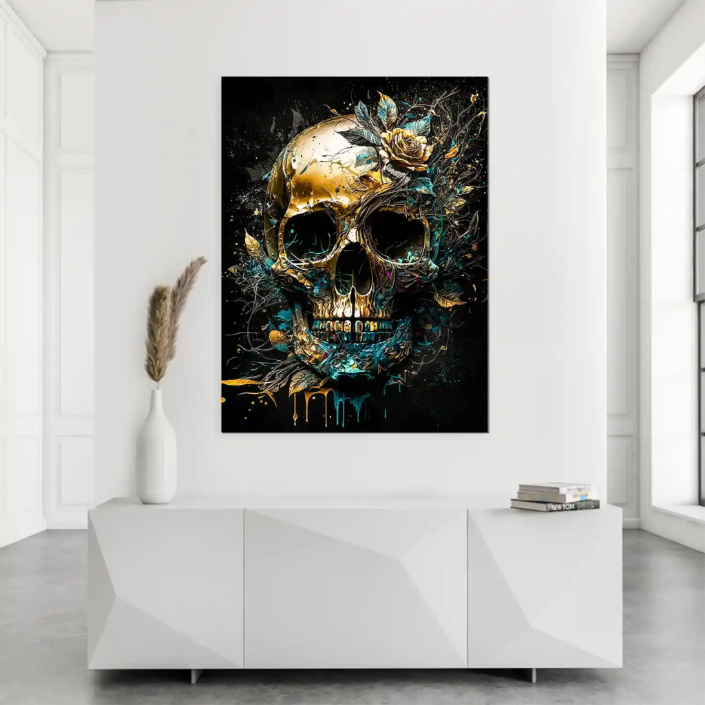 Totenkopf Gold Style Alu Dibond Bild INGALERIE