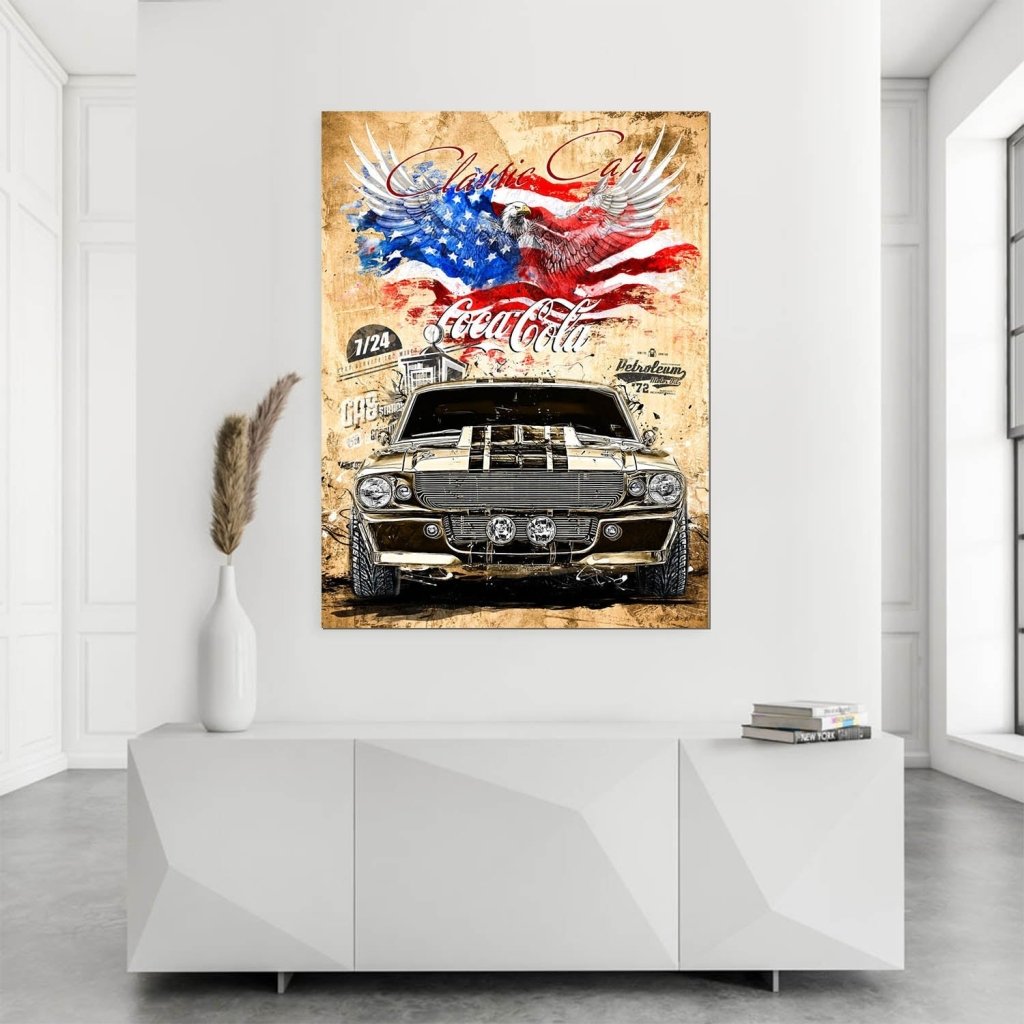 Ford Mustang Pop Art Retro Style AluDibond Bild INGALERIE