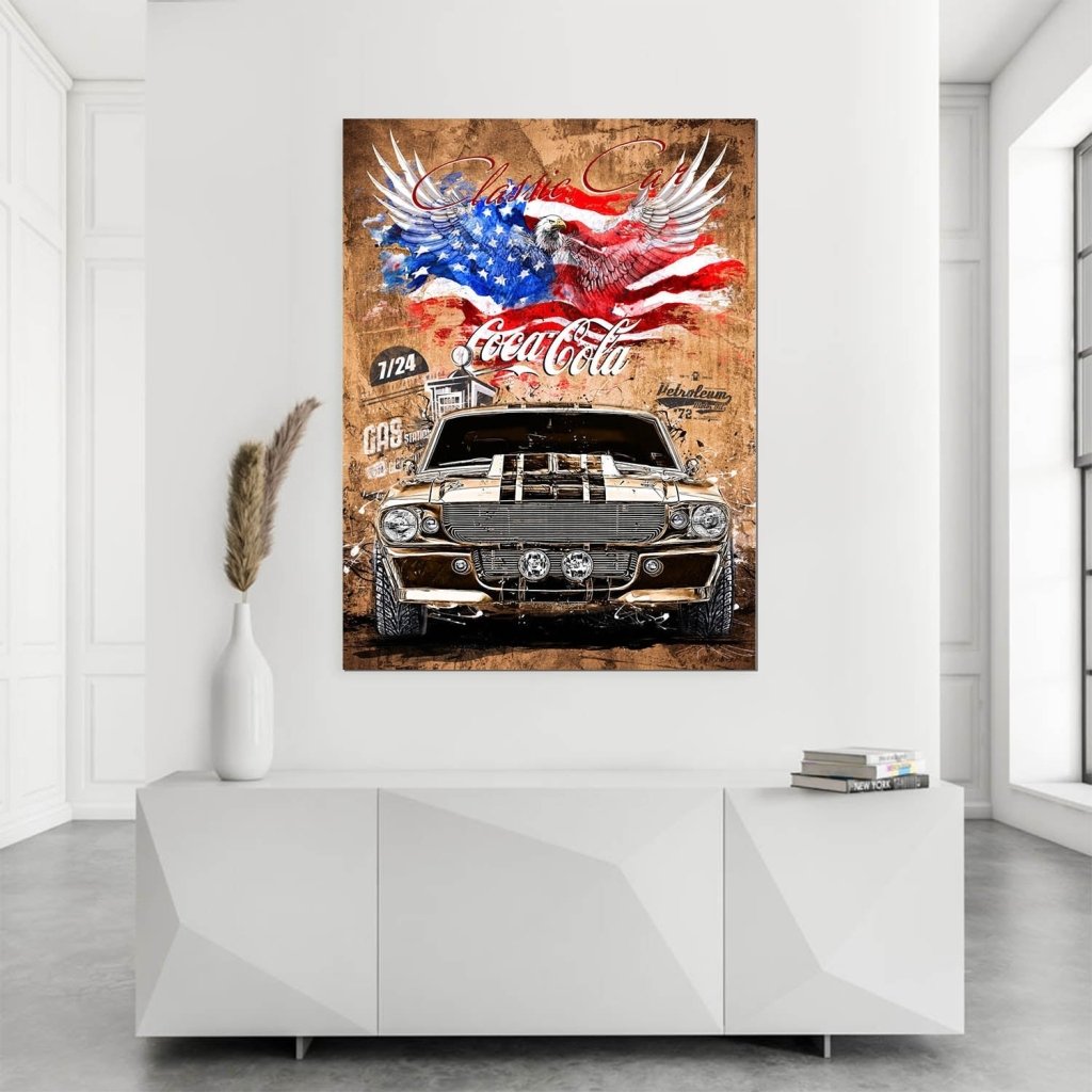 Ford Mustang Pop Art Vintage Style AluDibond Bild INGALERIE