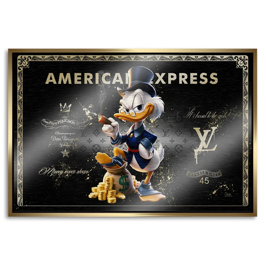 Dagobert Duck Black Amex Aluminiumbild gebürstet