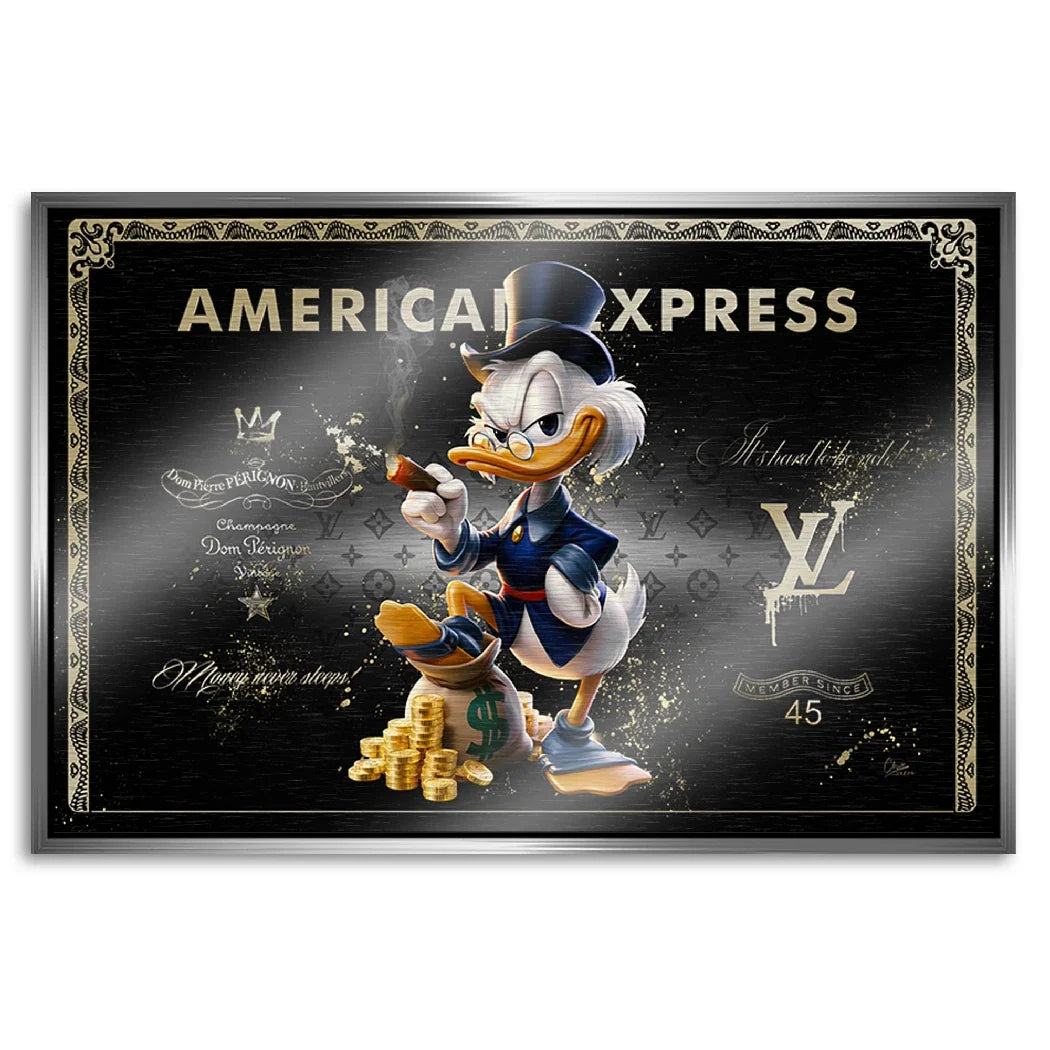 Dagobert Duck Black Amex Aluminiumbild gebürstet