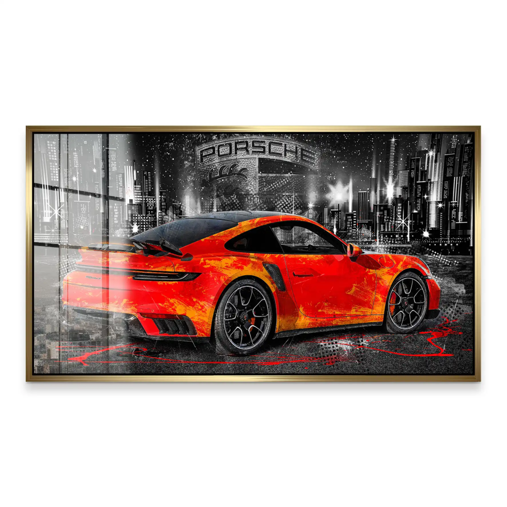 Porsche 911 Turbo Abstrakt Orange Acrylglas Bild INGALERIE