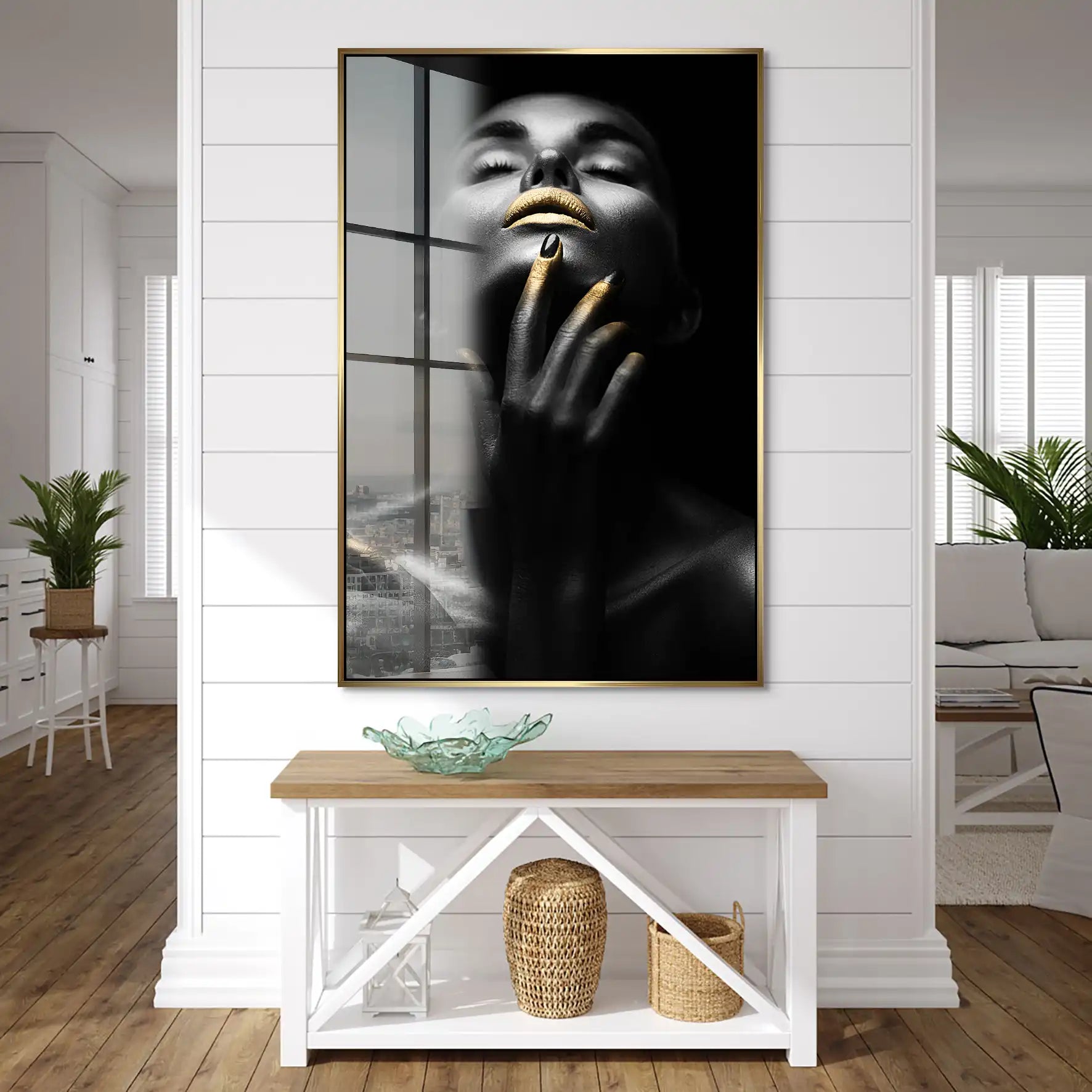 Erotische Frau Mit Goldenen Lippen Acrylglas Bild INGALERIE