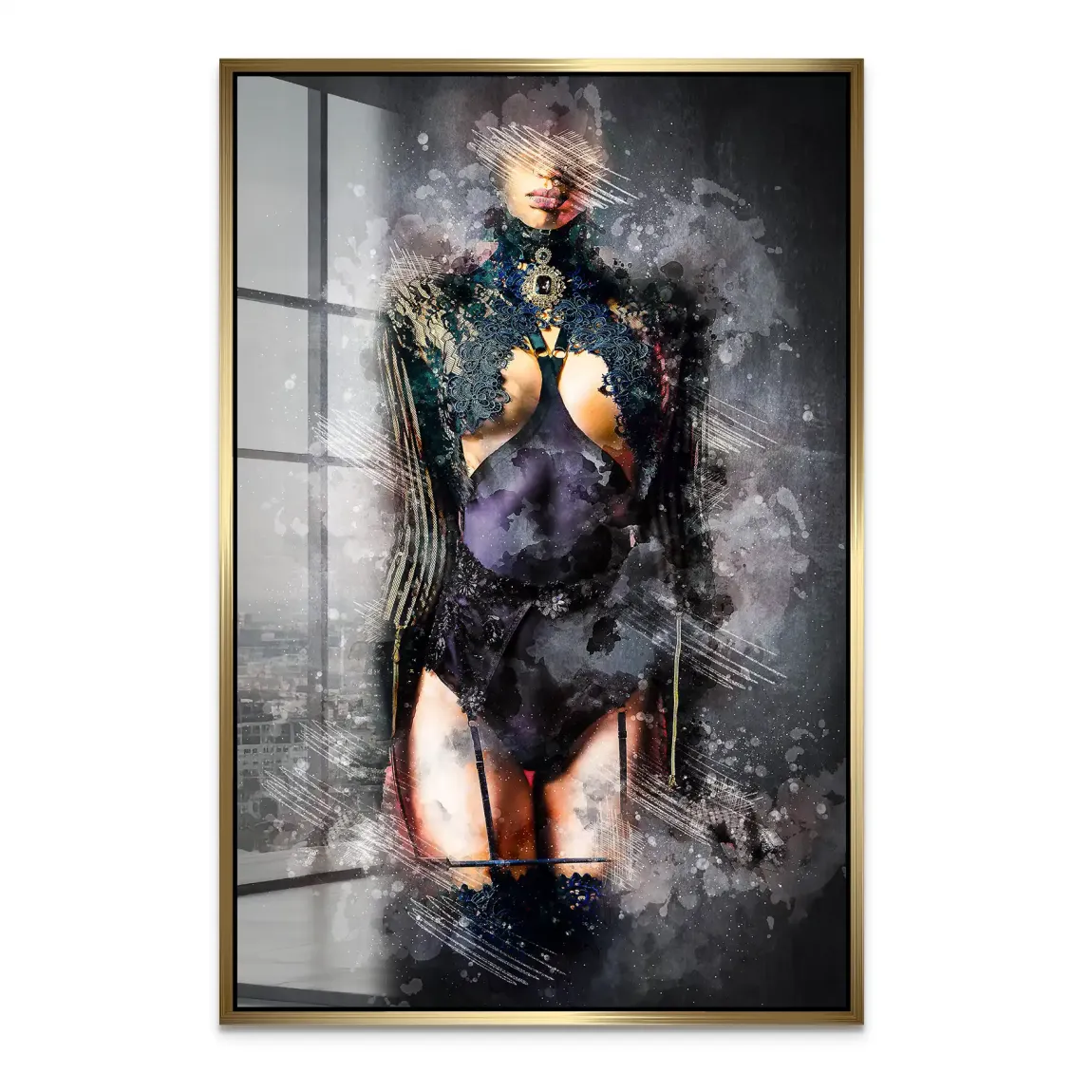 Stille Rebellion in schwarzer Spitze Acrylglas Bild INGALERIE
