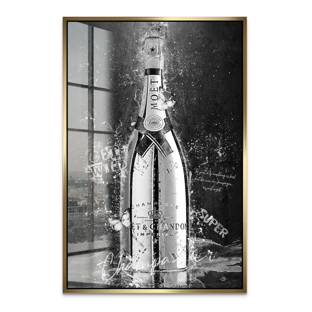 Champagner Black & White Acrylglas Bild INGALERIE