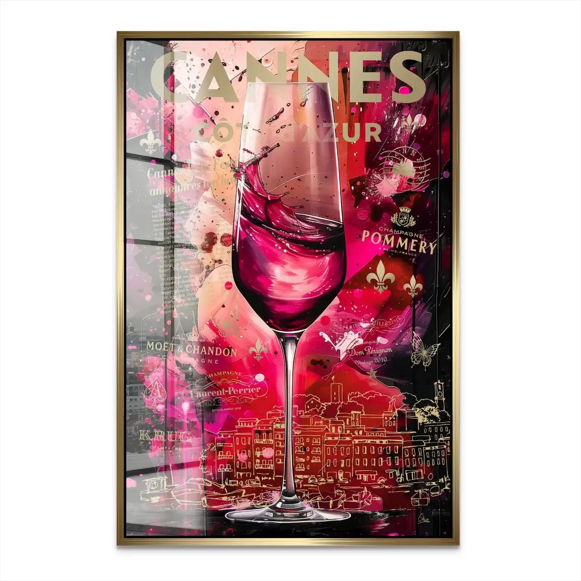 Cannes Champagner Pop Art Acrylglas Bild INGALERIE