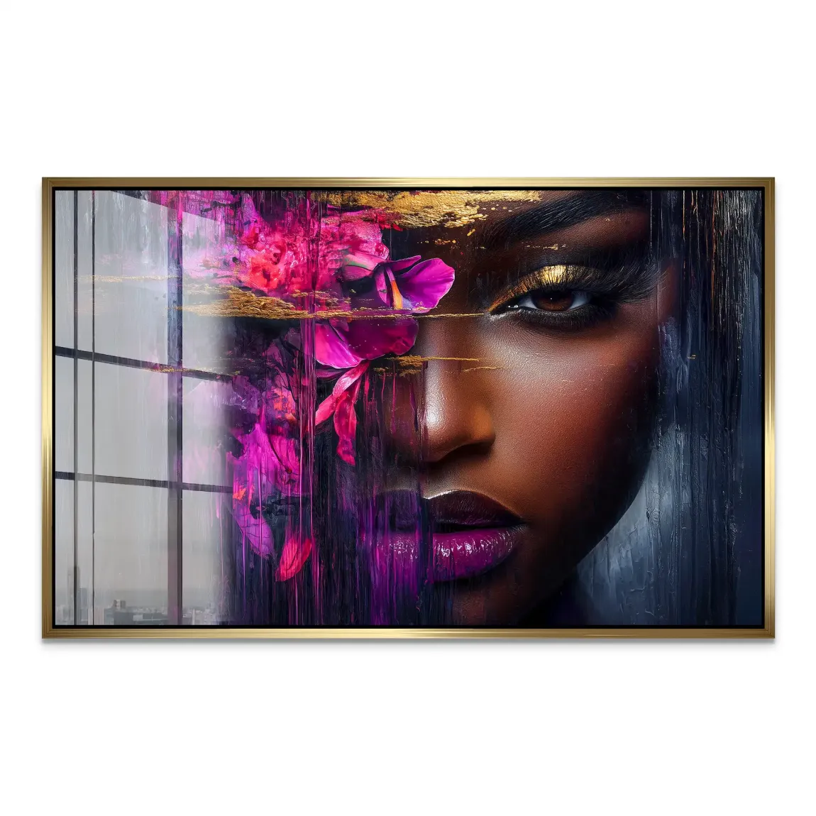 Gold Blütenmagie Acrylglas Bild INGALERIE