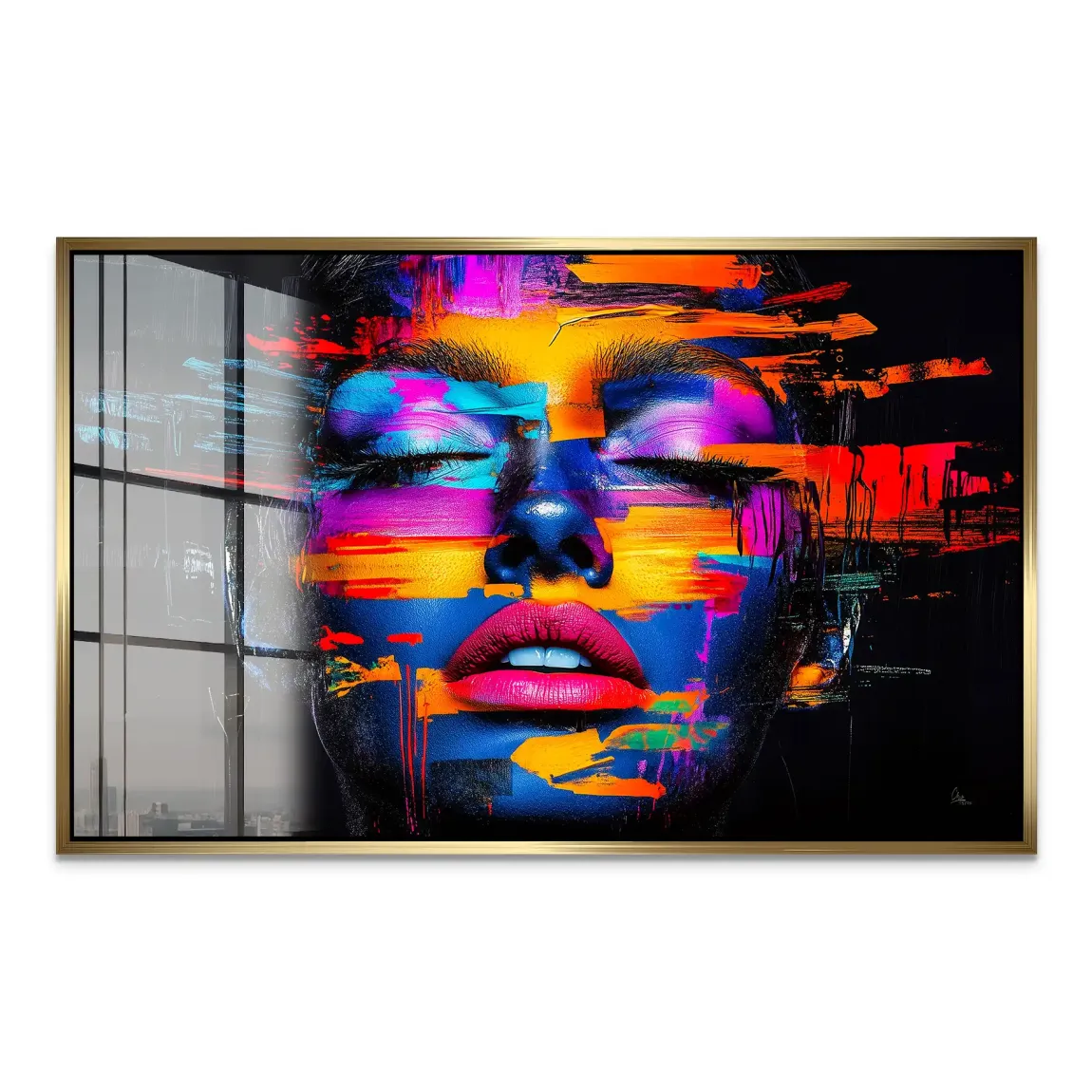 Neon Frauenportrait Acrylglasbild