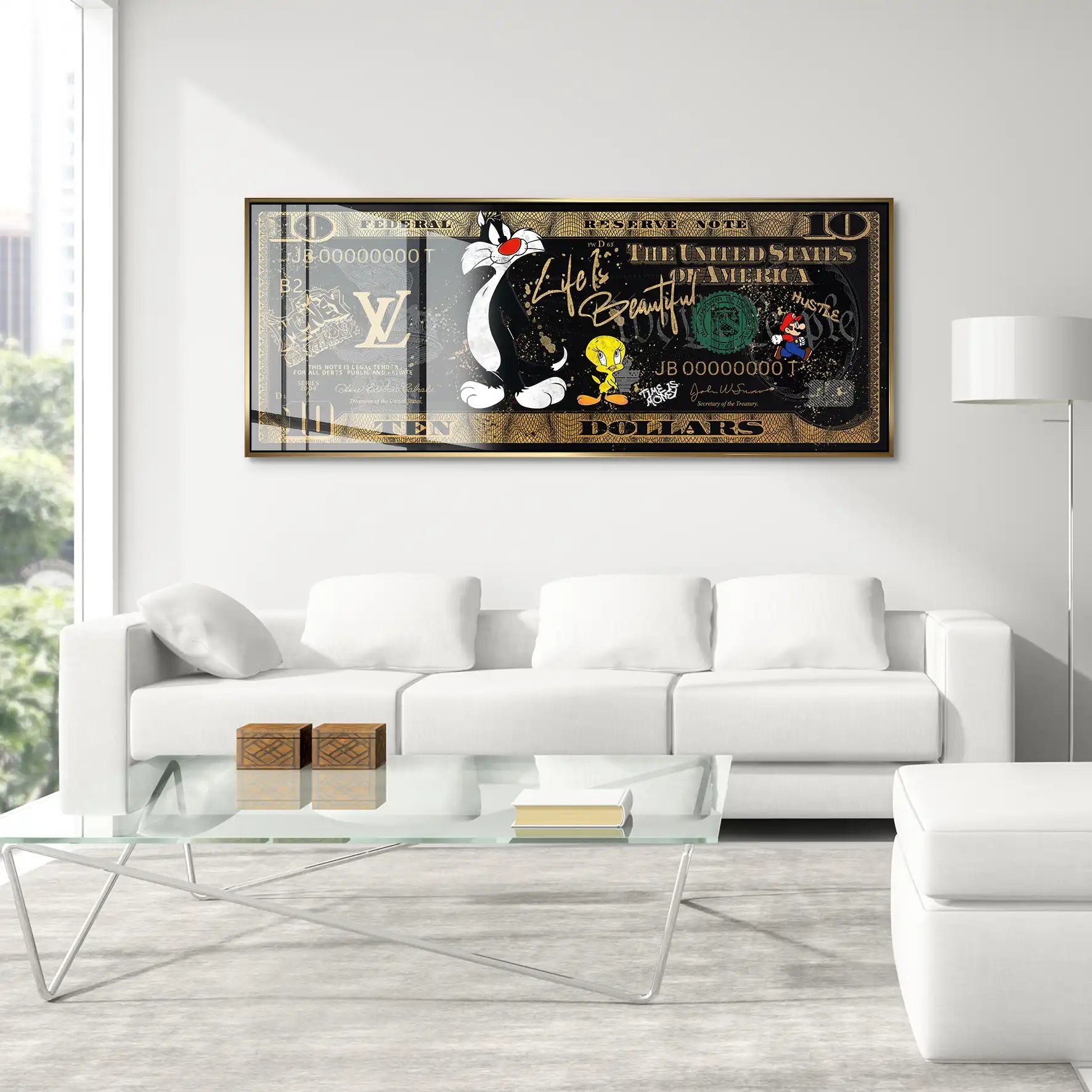 Tweety und Sylverster Black Dollar Acrylglas Bild INGALERIE