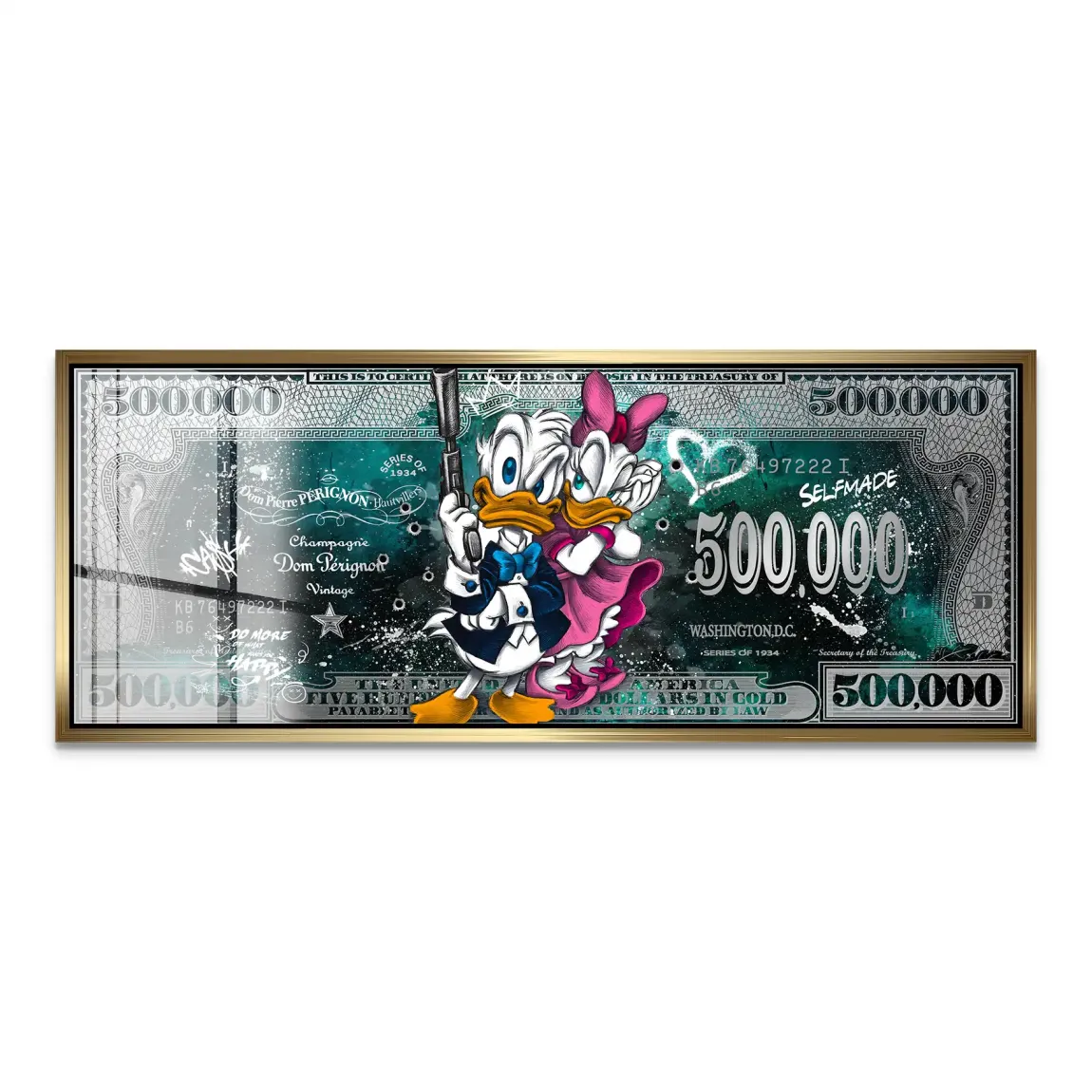 Donald & Daisy Duck Green Pop Art DollarAcrylglas Bild INGALERIE