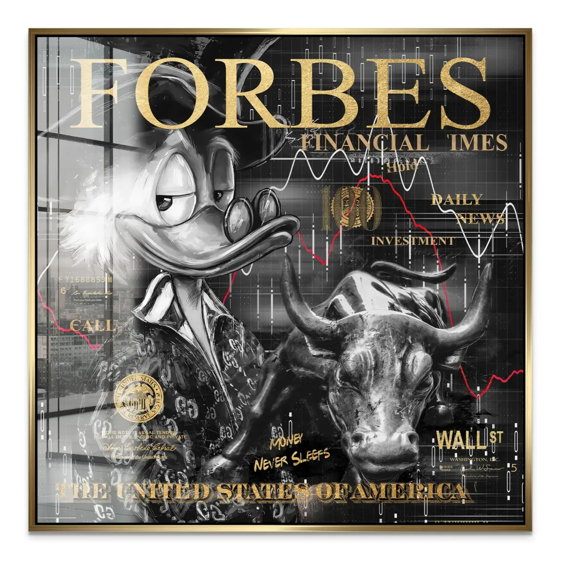 Dagobert Duck Wallstreet Black Gold Acrylglas Bild