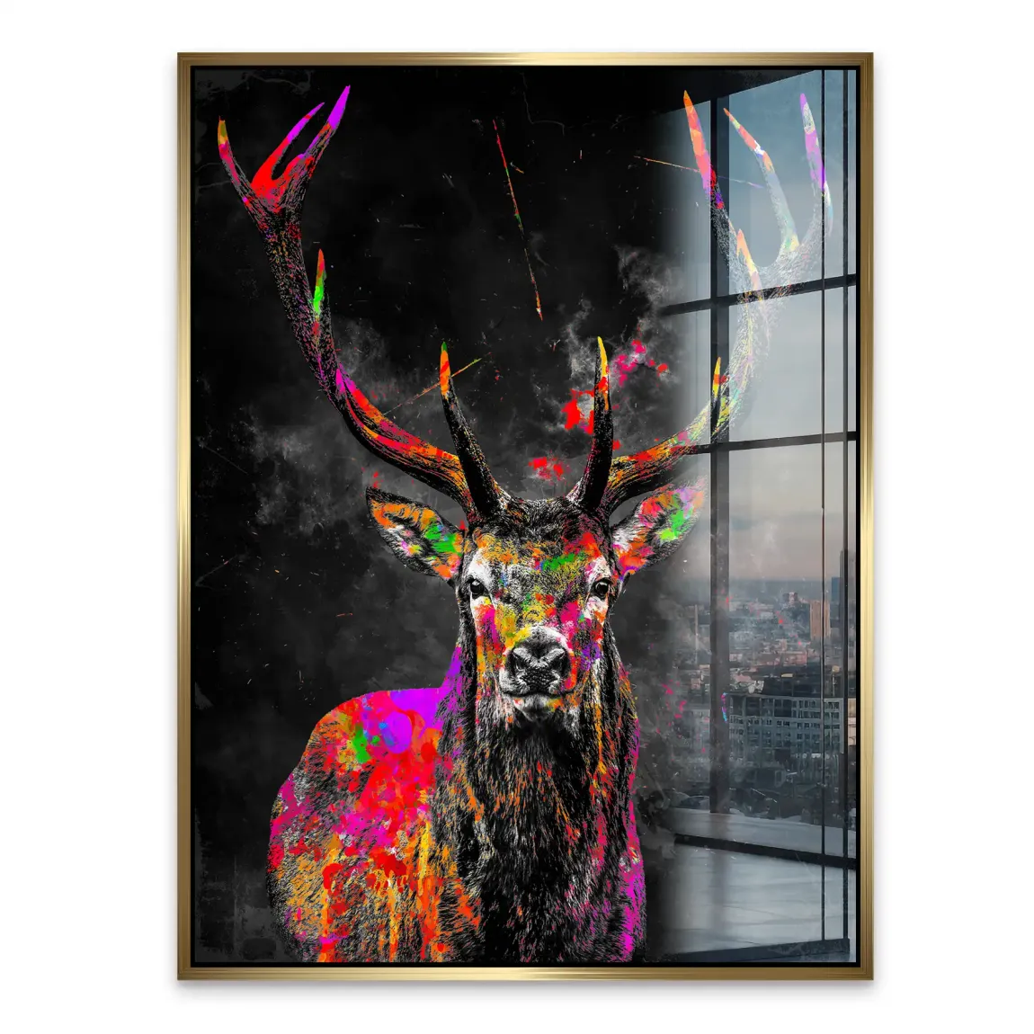 Bunter Hirsch Acrylglasbild