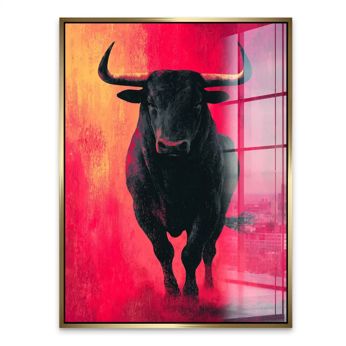 Stier in Rot Acrylglasbild