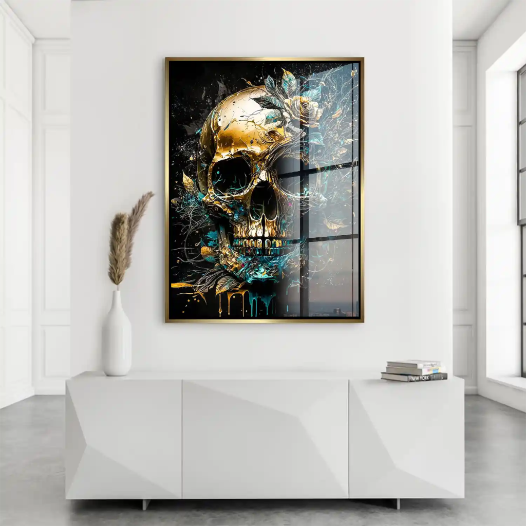 Totenkopf Gold Style Acrylglasbild INGALERIE