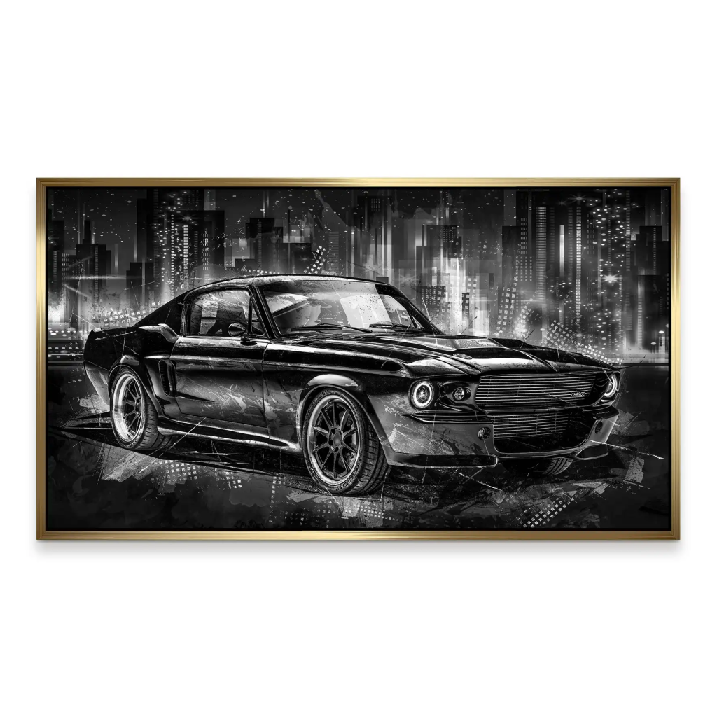 Ford Mustang Retro City Aludibond Bild INGALERIE