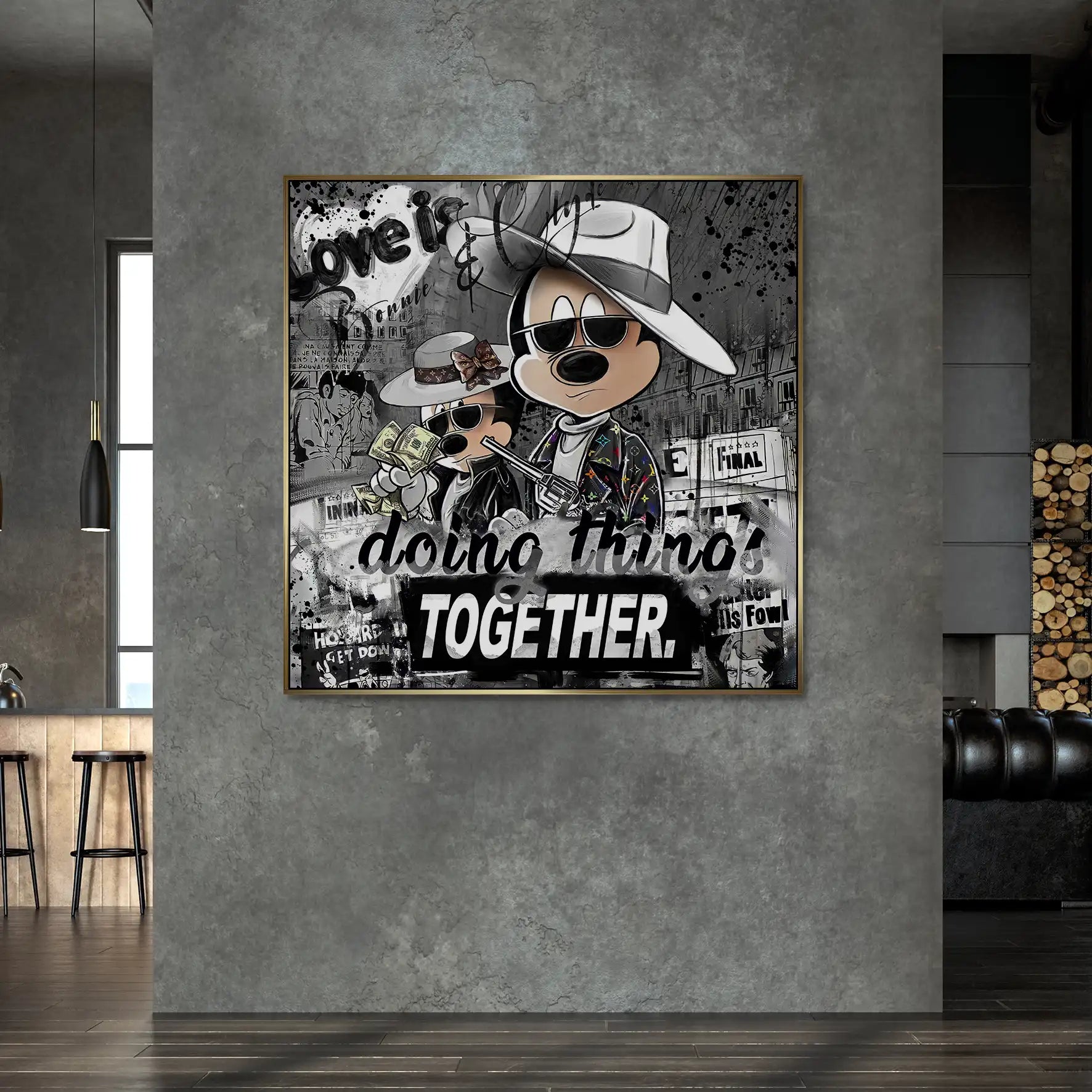 Micky & Minnie Gangster Modern Style AluDibond Bild INGALERIE