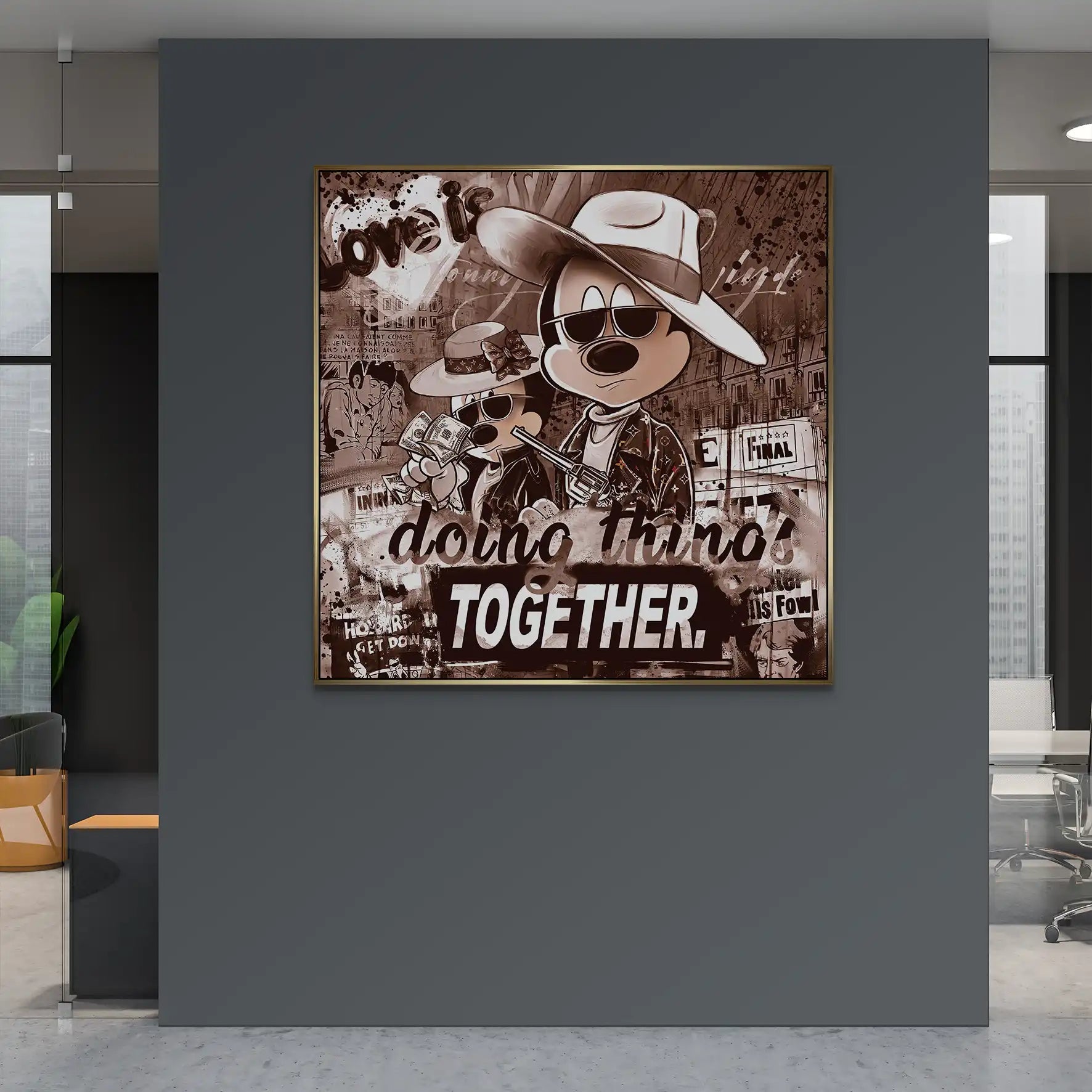 Micky & Minnie Gangster Retro Style AluDibond Bild INGALERIE