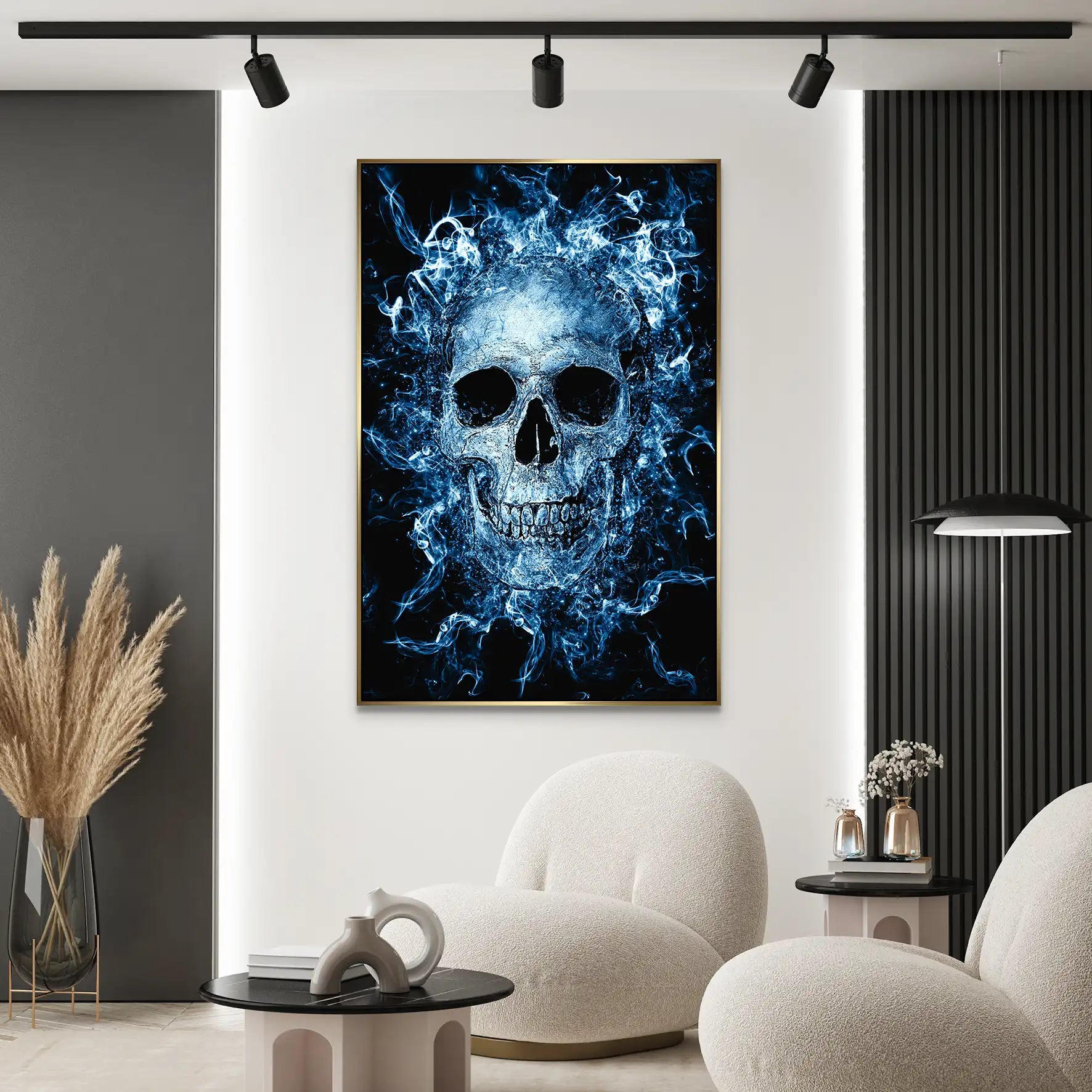 Totenkopf Abstrakt Blau AluDibond Bild INGALERIE