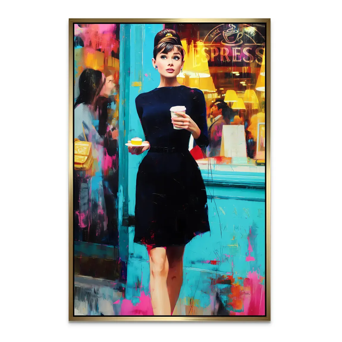Audrey Hepburn Frühstück mit Stil AluDibond Bild INGALERIE