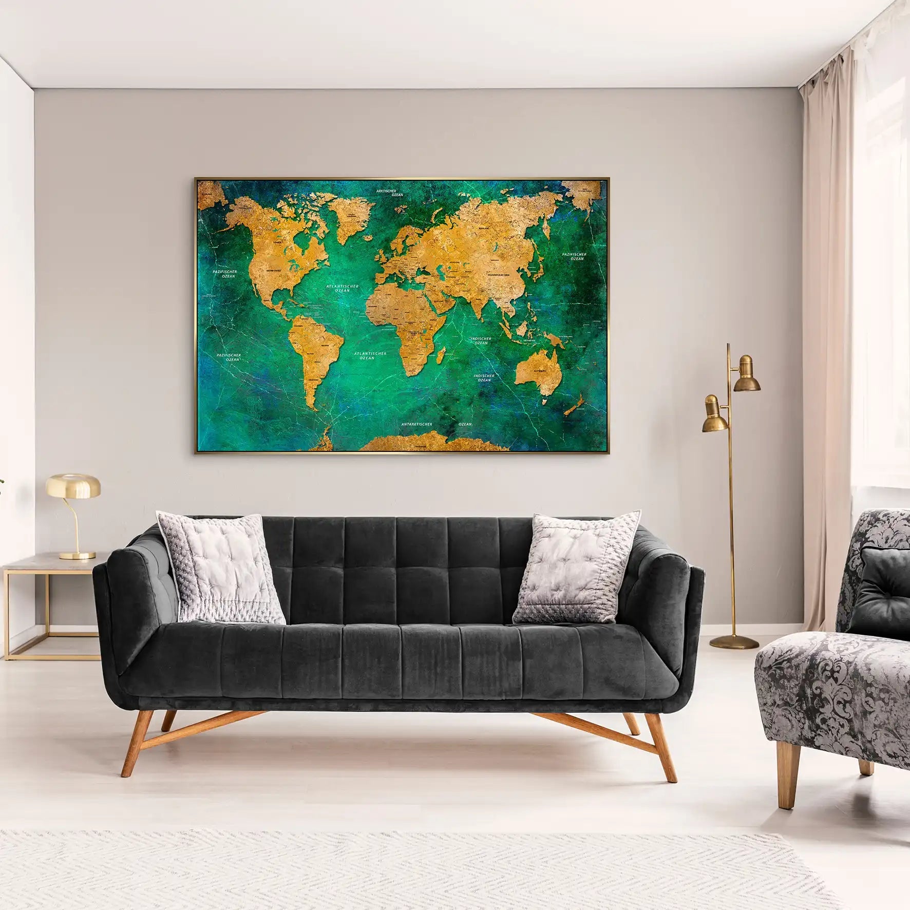 Weltkarte Green Ocean AluDibond Bild INGALERIE