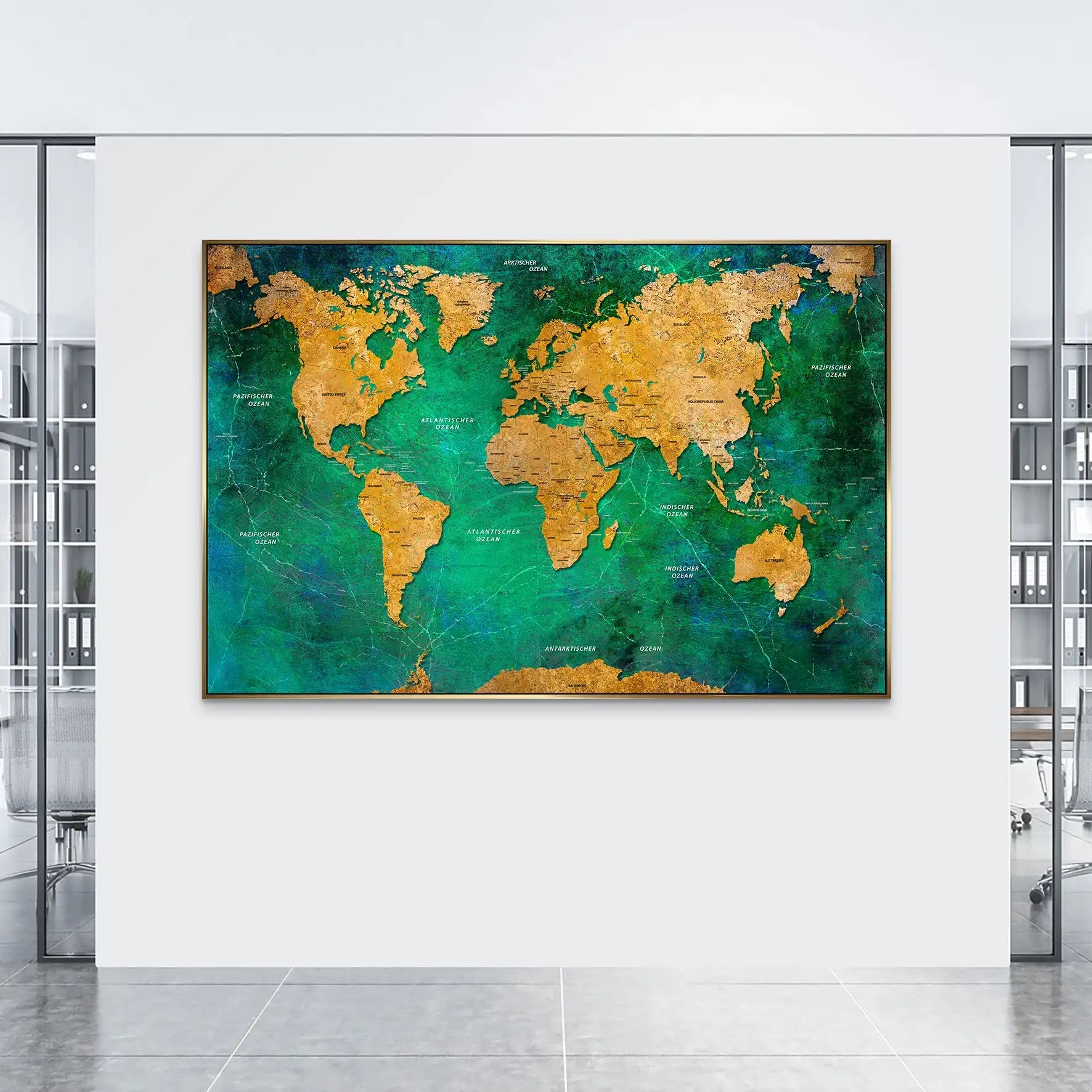 Weltkarte Green Ocean AluDibond Bild INGALERIE