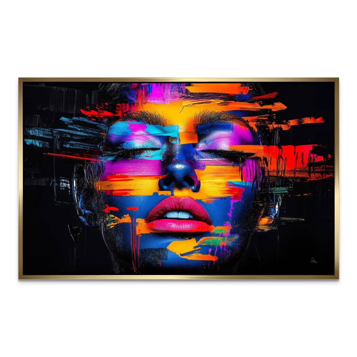 Neon Frauenportrait AluDibond Wandbild