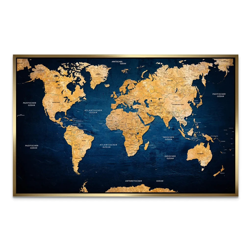 Weltkarte Dark Blue AluDibond Bild INGALERIE