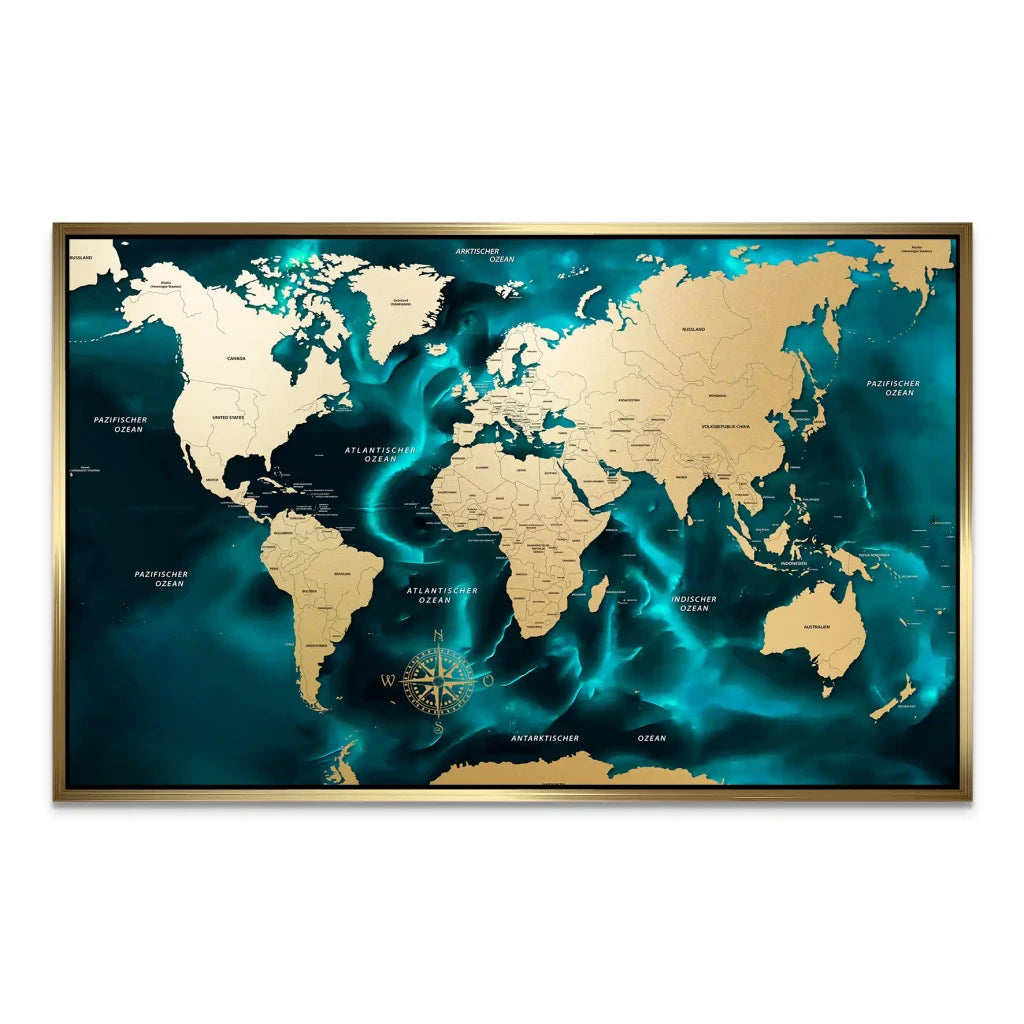 Weltkarte Ocean Türkis AluDibond Bild INGALERIE